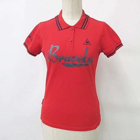 ルコックスポルティフ le coq sportif ゴルフ ポロシャツ 半袖 刺繍 プリント ロゴ 赤 紺 レッド ネイビー S レディース拍卖