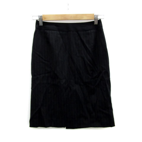 インディヴィ INDIVI タイトスカート ひざ丈 ストライプ柄 スリット ウール 36 ブラック 黒 /MS38 レディース拍卖