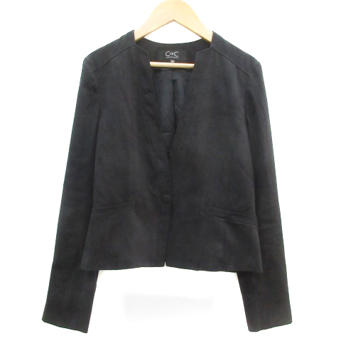 クードシャンス CdeC COUP DE CHANCE ノーカラージャケット ミドル丈 シングルボタン 総裏地 スエード調 36 ブラック 黒 /YM38 レディース拍卖