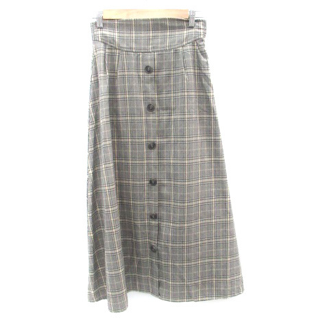 センスオブプレイス バイ アーバンリサーチ フレアスカート ボタンダウン風スカート ロング丈 チェック柄 38 グレー 黒 レディース拍卖