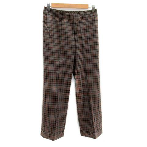 イネド INED スラックスパンツ ワイドパンツ ロング丈 チェック柄 ウール 9 グレージュ /SY12 レディース拍卖