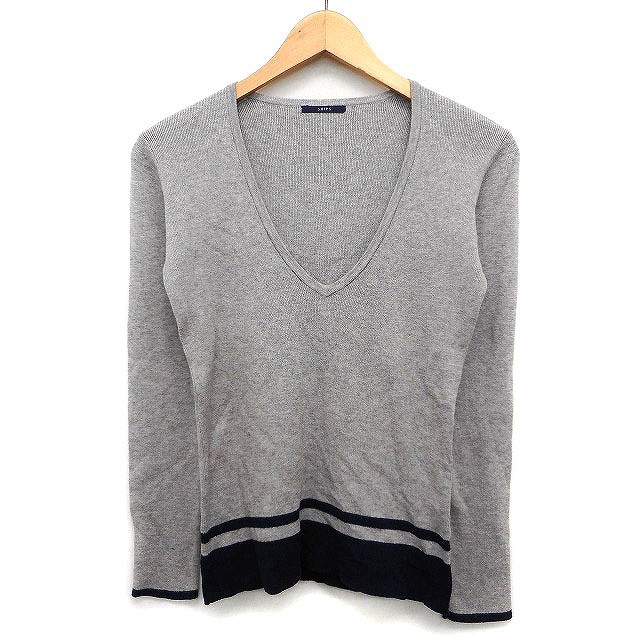 シップス SHIPS セーター ニット リブ ライン シンプル 長袖 Vネック コットン 綿 ウール混 S グレージュ /HT26 レディース拍卖