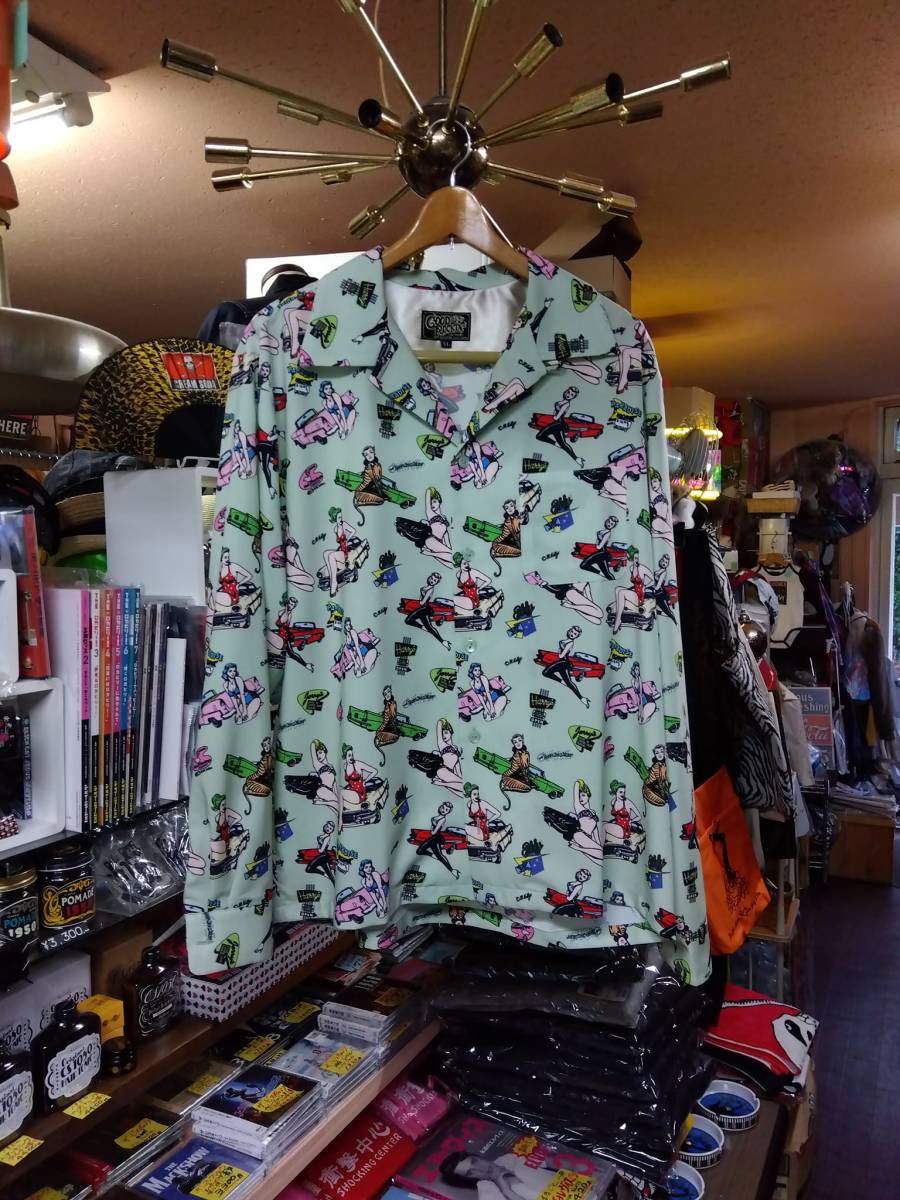 XLサイズミントグリーン色グッドロッキンマシンガンケリーコラボシャツ長袖ピンナップガール!新品検索ロカビリー怪人二十面相キングコング拍卖
