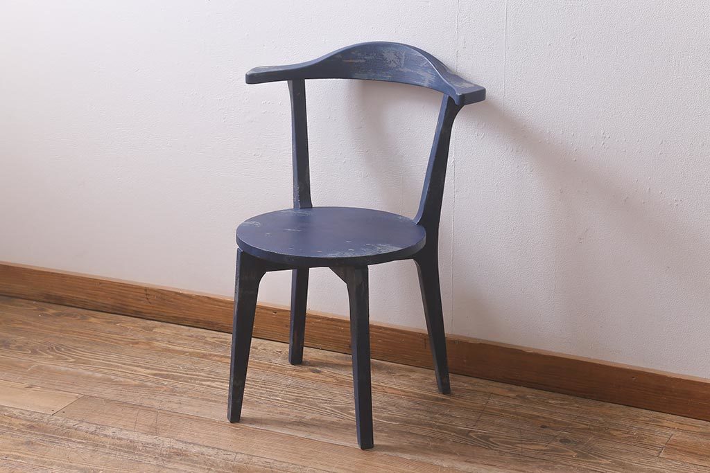 R-042292 中古 アンティーク風ペイントがおしゃれなブルーのチェア(椅子、板座)(R-042292)拍卖