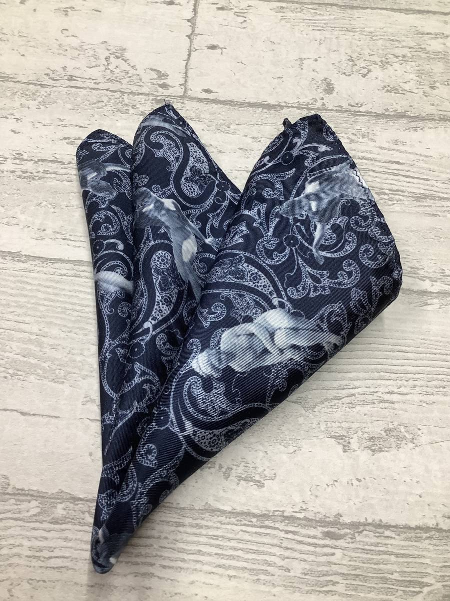 新品★ 最高級 大判ポケットチーフ 日本製 芸術柄プリント イタリア生地 お買い得サービス拍卖