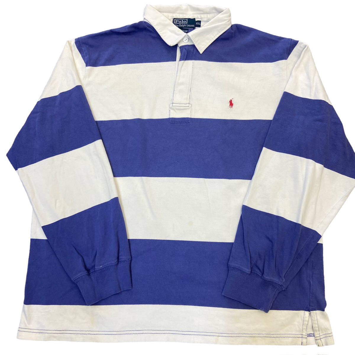 Polo Ralph Lauren ハーフジップ ラガーシャツ ボーダー柄 XXL ブルー 長袖 ポロシャツ ロゴ ワンポイント 刺繍 ポロ ラルフローレン拍卖