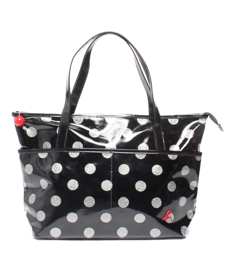 $ 美品 $ 激レア商品!■ アニエスベー ■ agnes b. ■ ラメ入り ドット柄 光沢 素材・ トートバッグ ■ ブラック■ 肩掛け可能■ 送料無料拍卖