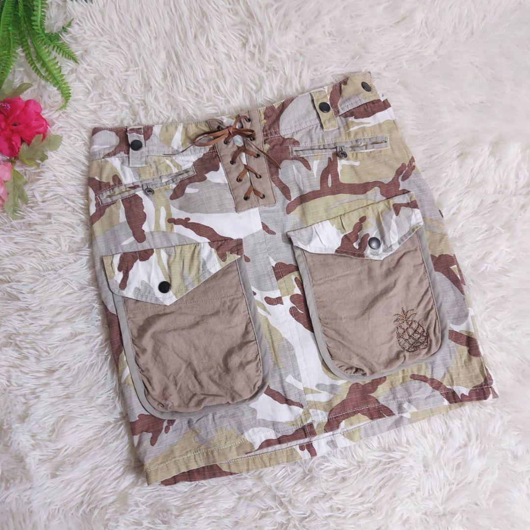 グランジ・Y2K フラミンゴ刺繍・レースアップ・カモフラ柄ミニスカート サイズ表記なし マルチポケット 総柄 67779拍卖