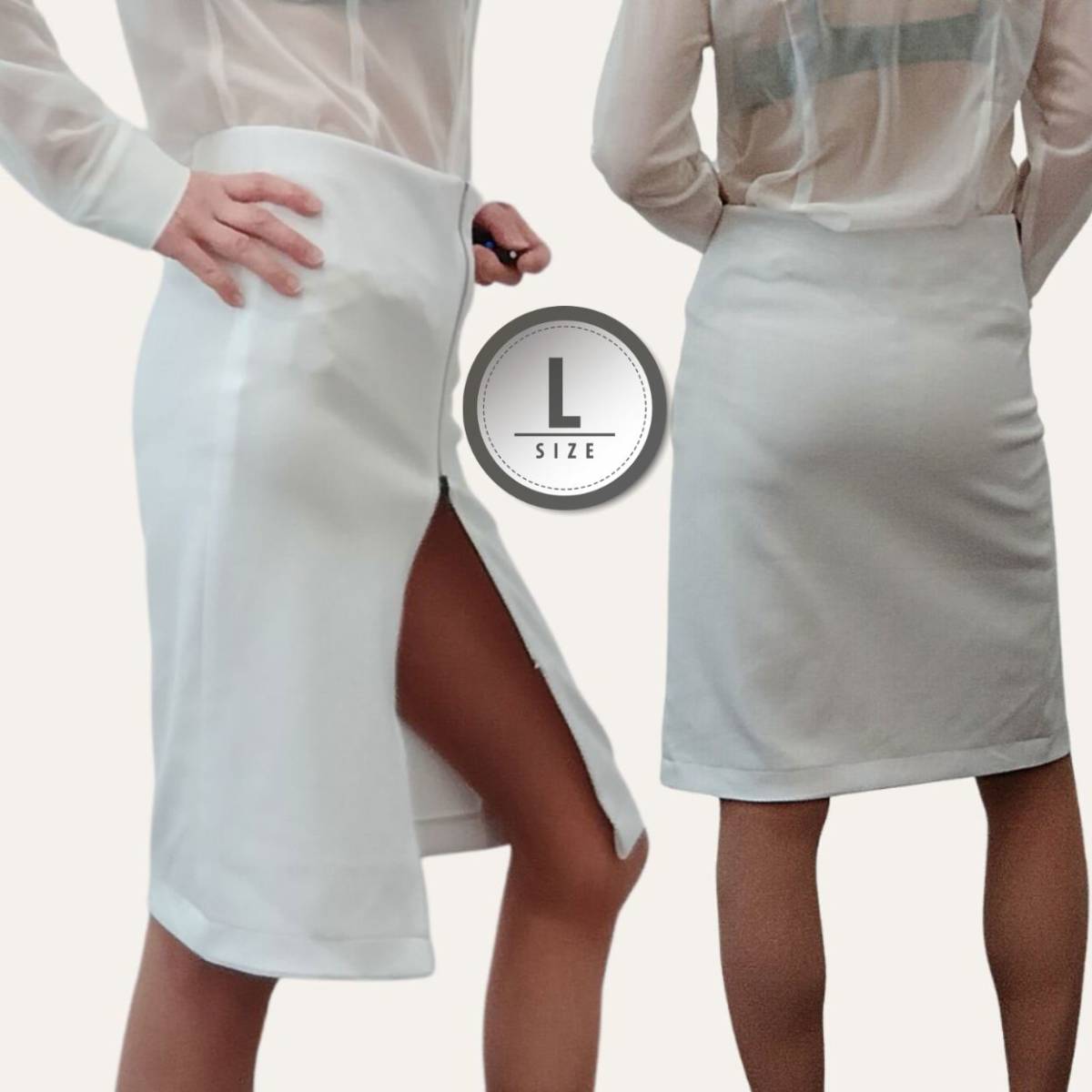 Lサイズ 白 ひざ丈スカート タイトスカート ペンシルスカート スリットスカート ミニスカート 透けるスカート OL 制服 made in Japan拍卖