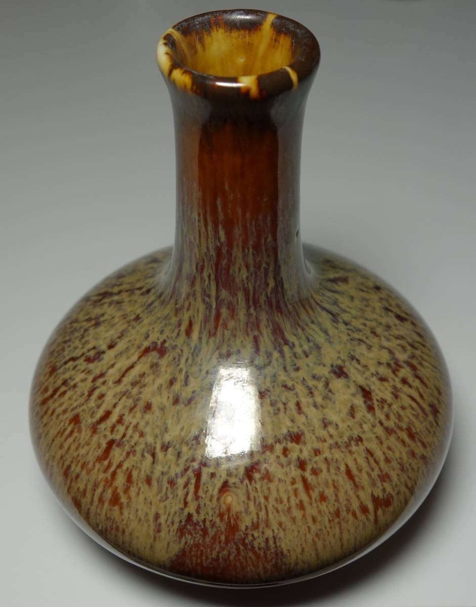 大正~昭和早期 五代岡部源四郎作 赤海鼠 花入 水ノ平焼拍卖