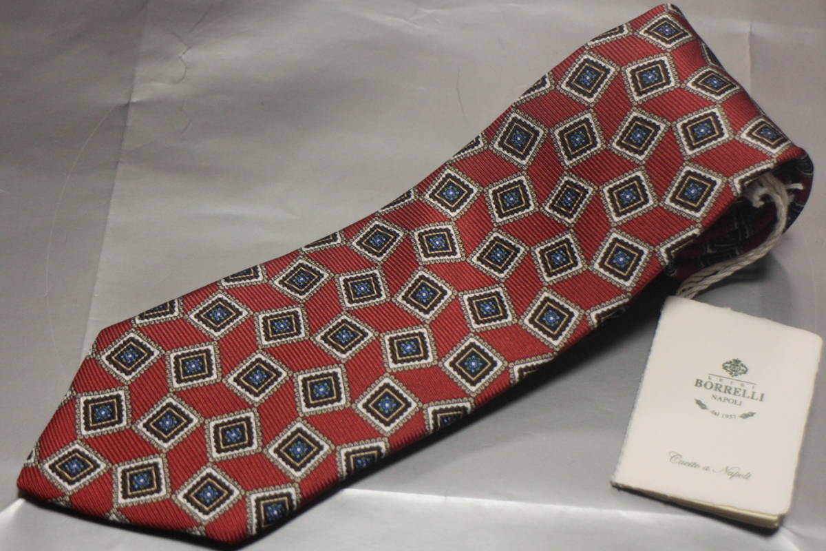ルイジボレッリ*阪急新品ネクタイ超華麗オレンジ*グレー*ダークグリーン*ベージュ*ネイビー*ブルー小紋極上ツイル織ハンドプリント拍卖