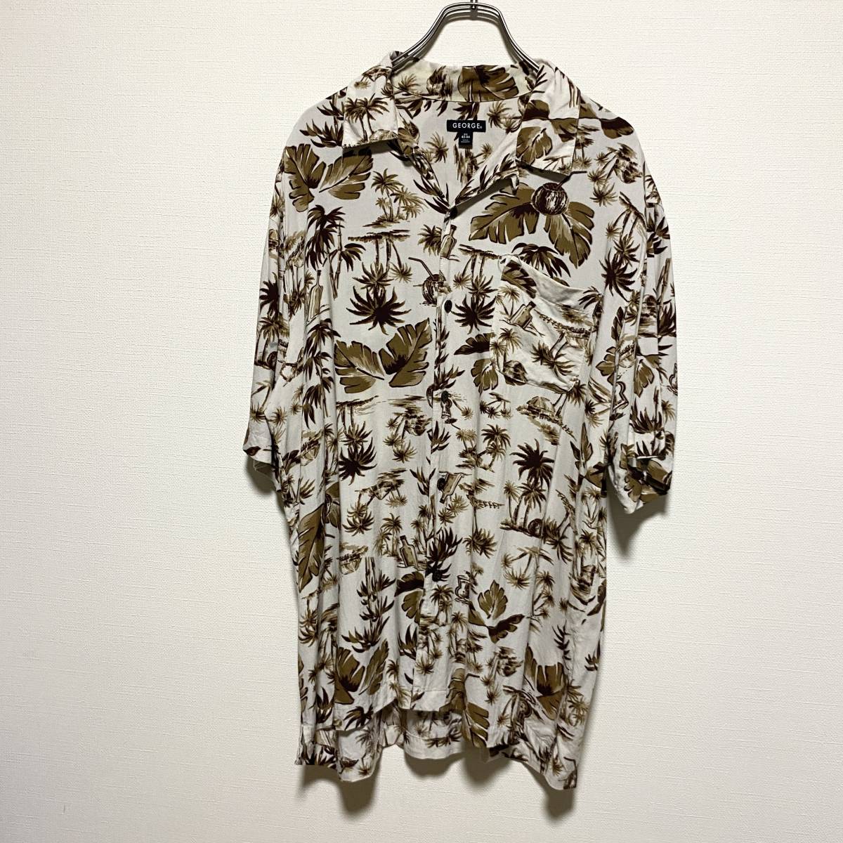 アメリカ古着 アロハシャツ オープンカラー 開襟 総柄 ヤシの木 レーヨン ヴィンテージ 90s 【Q55】拍卖