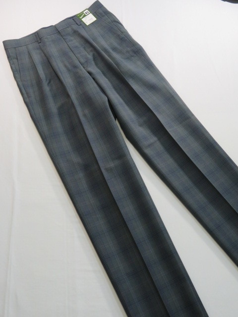 ★☆ 73 ツータック パンツ 新品 秋冬 緑鼠系混合格子 日本製 ☆★拍卖