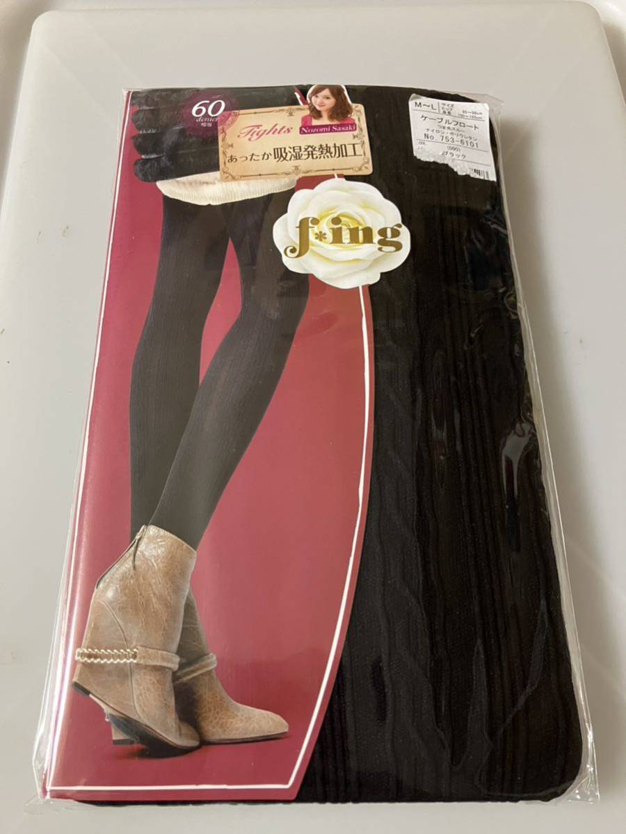 fukuske f *ing tights 60デニール あったか 吸湿発熱加工 ケーブルフロート ブラック 柄 黒 タイツ 佐々木希 福助拍卖