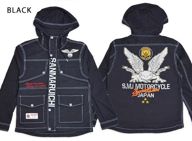 マウンテンパーカー◆参丸一 ブラックXLサイズ SOP-11066 和柄 和風 蛙 カエル かえる 刺繍 さんまるいち アウトドア拍卖