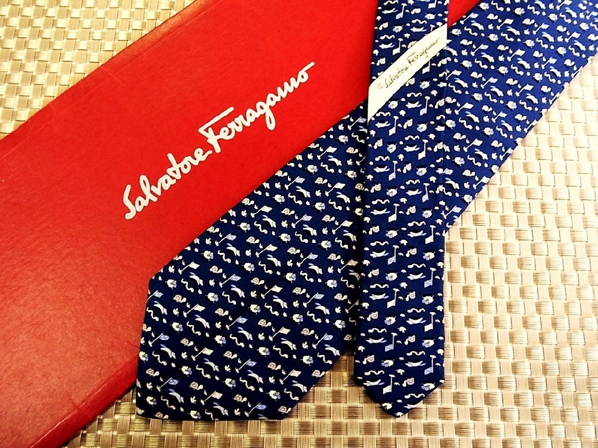 【在庫処分セール】●特売●FK9158W●フェラガモ【狐 キツネ 羊 ヒツジ 亀 カメ 鳥 旗 柄】ネクタイ●拍卖