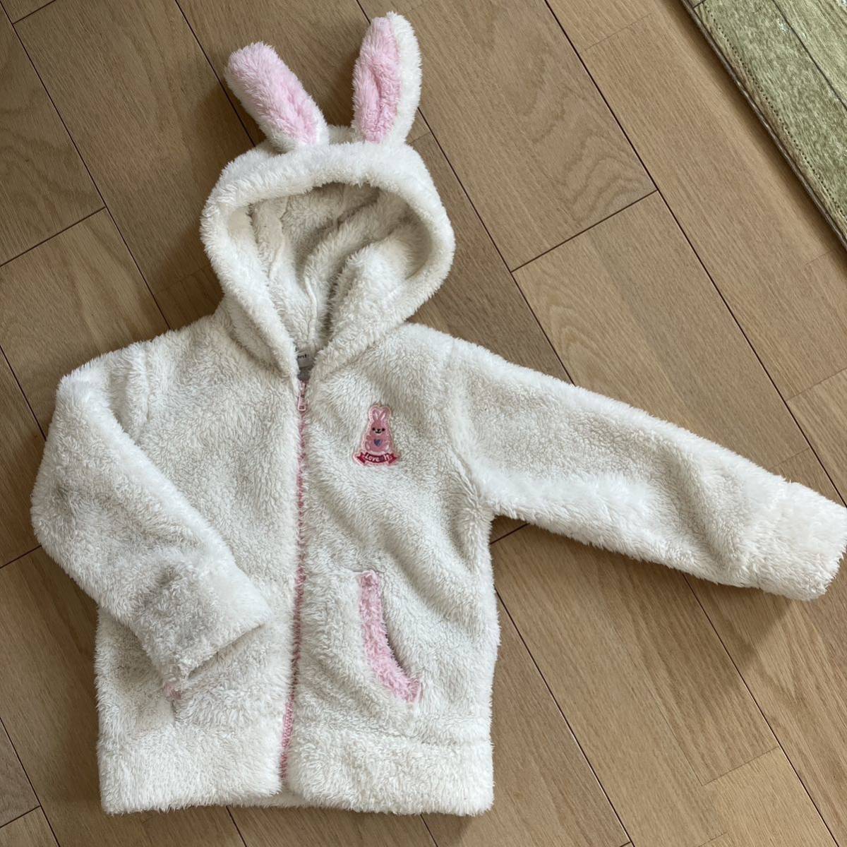ANGE DARGENT ジャケット 女の子 もこもこ110cm キッズ 即決 うさぎ耳 フード付き拍卖