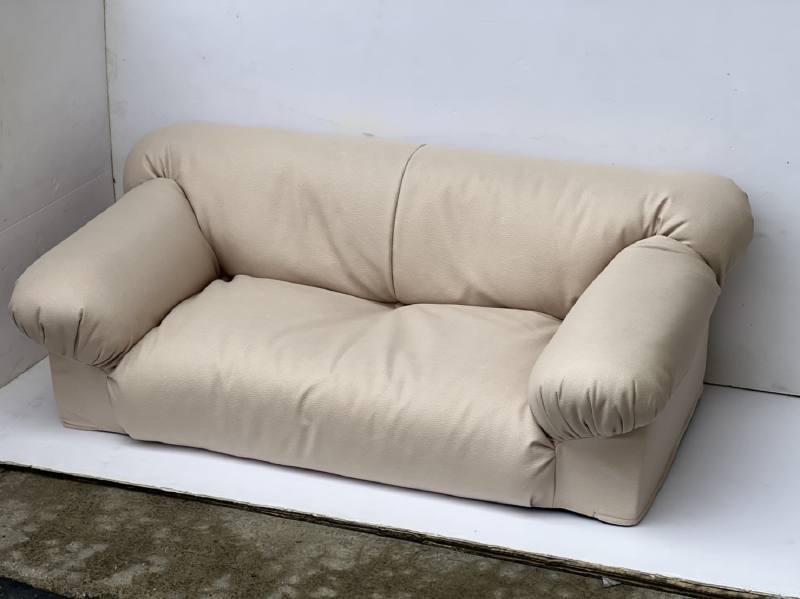 日本製 フリース素材の柔らかい感触 2人掛けローソファー アイボリーベージュ色拍卖