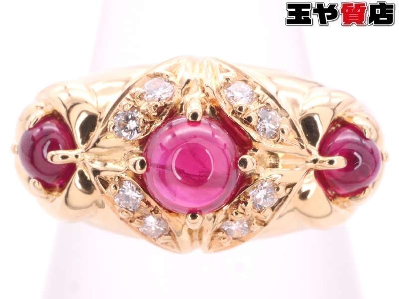 ポーラ 美品 ルビー0.67ct ダイヤ0.07ct デザイン リング 10.5号 750 K18YG イエローゴールド拍卖