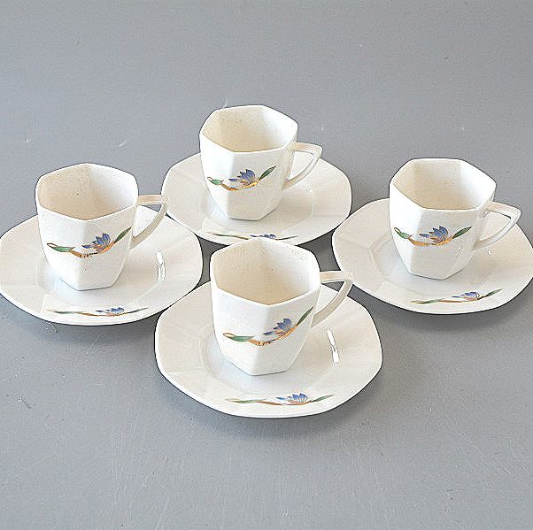 コーヒーカップ&ソーサー 4客 紫の花 エスプレッソ cf01拍卖