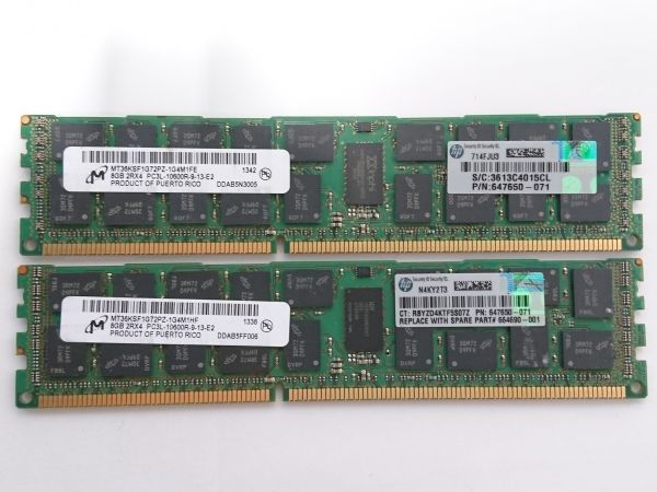 中古品★Micron サーバー用メモリ 8GB 2Rx4 PC3L-10600R-9-13-E2★8G×2枚 計16GB拍卖