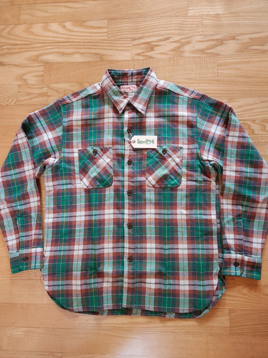 送料込★東洋 SUGARCANE シュガーケーン SC29151 TWILL CHECK WORK SHIRT ツイルチェック ワークシャツ 日本製 グリーン L拍卖