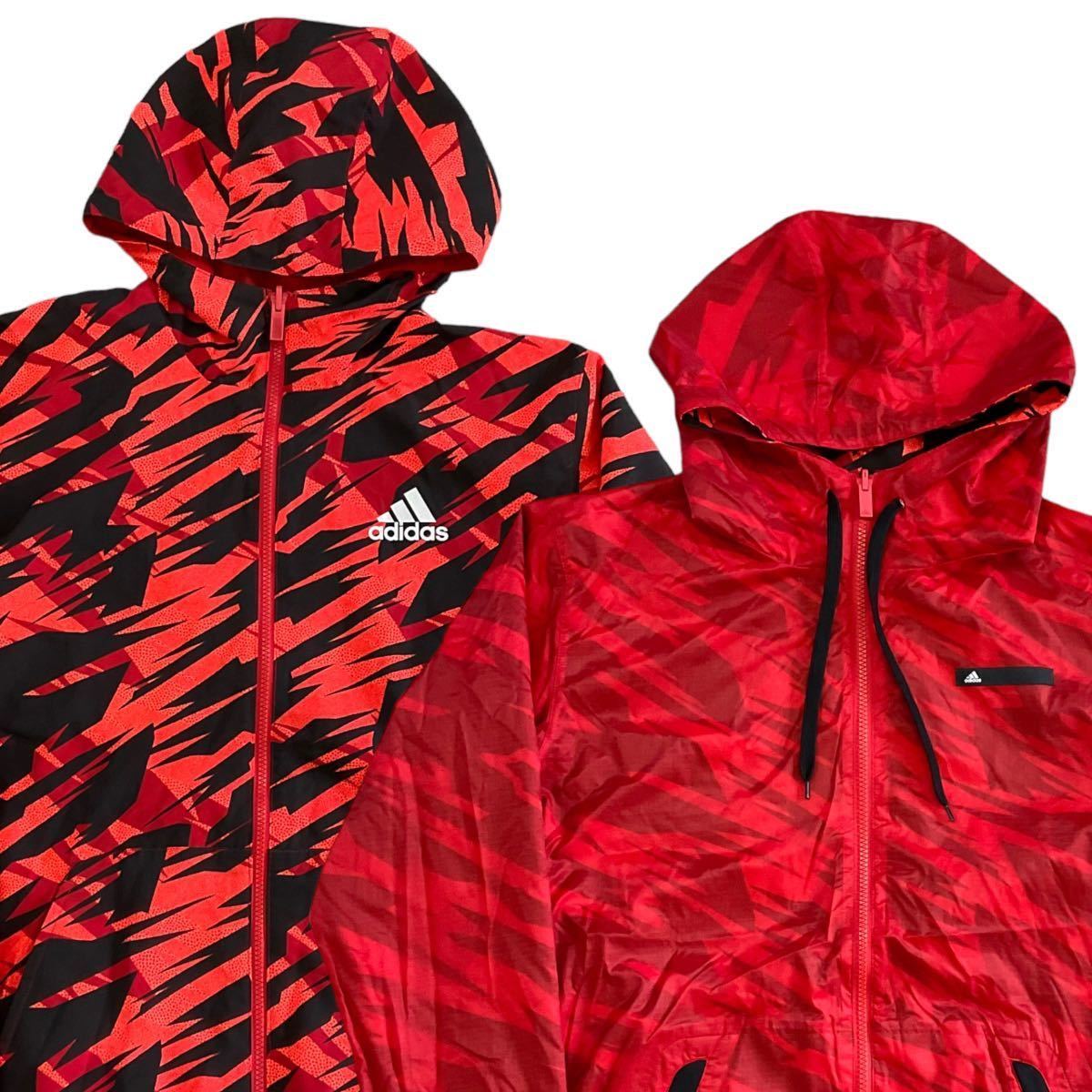 adidas リバーシブル ナイロン ジャケット S レッド パーカー ウインドブレーカー スポーツウェア ブルゾン ジャケット 総柄 アディダス拍卖