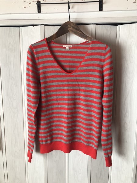 ◆Gap エキストラファインメリノウール ボーダーVネックニット◆c拍卖