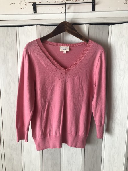 ◆ローラアシュレイ/LAURA ASHLEY/ピンクのシルク混Vネックニット◆e2拍卖