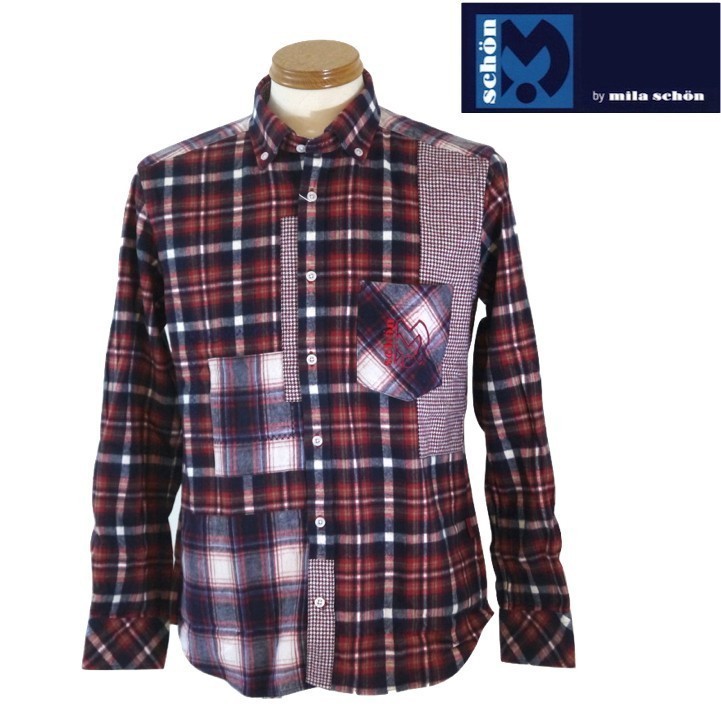 【秋冬SALE】ショーン バイ ミラショーン/mila schon 切替ネルシャツ 48/Lサイズ 105-赤拍卖