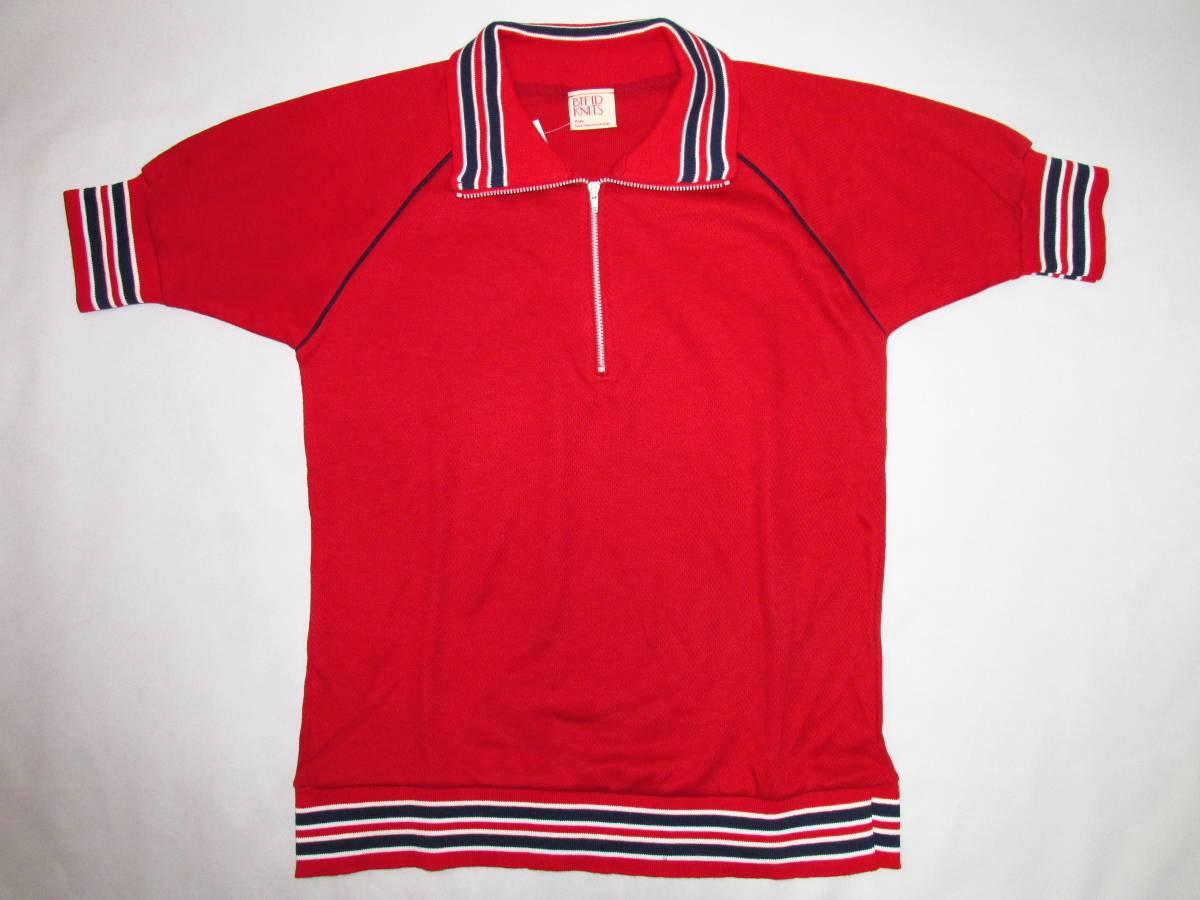 《新品・未使用》サマーニット 半袖 ラグラン リブボーダー ジップ メッシュ 通気性拍卖