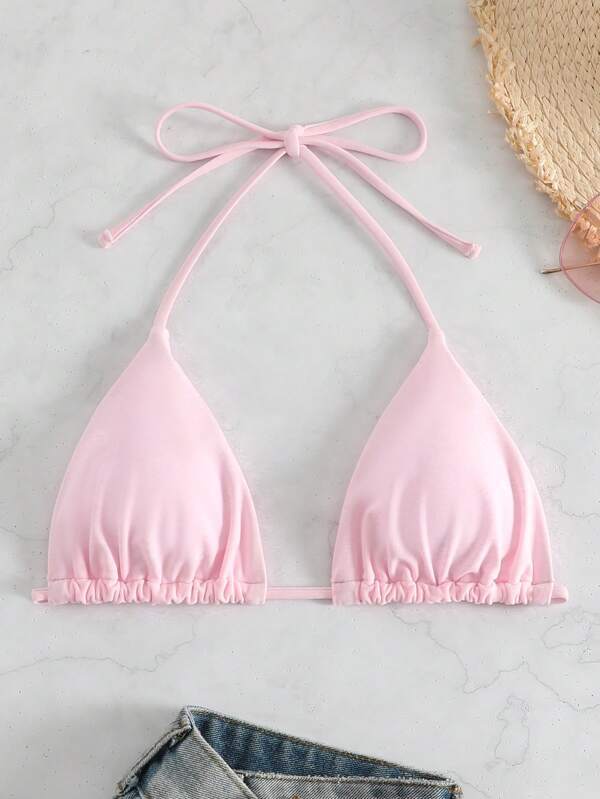 レディース 水着 トップス 無地柄 ホルター トライアングル ビキニ トップ拍卖