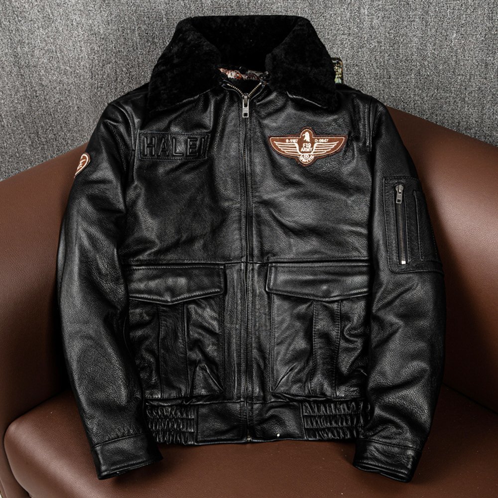 秋冬 上品 フライトジャケット メンズ ミリタリージャケット 空軍 牛革 本革 ウール襟 革ジャン S~5XL 黒拍卖