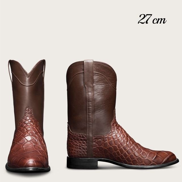 ブーツ メンズ ウエスタンブーツ シューズ ワニ柄 紳士靴 カジュアル レース ブラウン 27cm拍卖