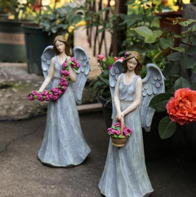 ガーデンオーナメント ガーデニング 花の子 エンジェル オブジェ 花の天使 ガーデン 庭 屋外 玄関 天使置物 樹脂製 可愛い拍卖