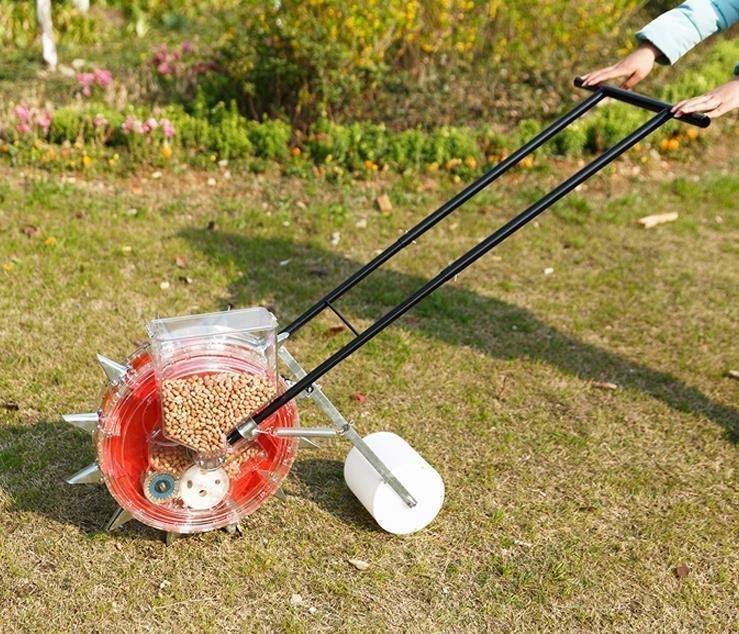 特売!実用プラスチック+ステンレススチール 手押しタイプ 播種機 種まき 種まき機 種まき器 播種器 大豆 野菜 透明ホッパー 透明繰出部拍卖