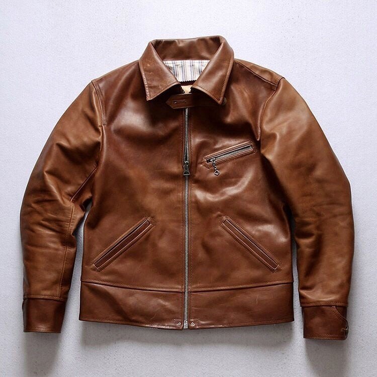 馬革レザージャケットホースハイド 本革ライダース 革ジャン ジャンパー アメカジ 植鞣しメンズファッションバイクレザー M~6XL ブラウン拍卖