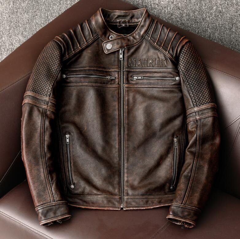 新品 ハレーバイクレザージャケット 上品 本革 高級 牛革 ユーズド加工ライダースジャケット 革ジャン 秋冬★ブラウン/Lサイズ拍卖