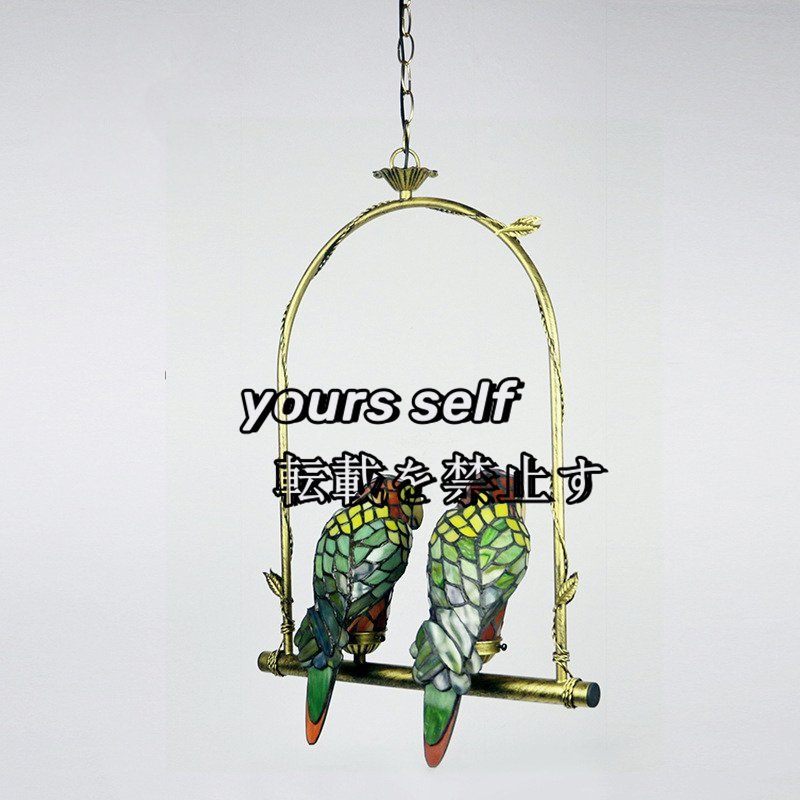美品★ ステンドランプ ステンドグラス 鸚鵡 ペンダントライト オウム 吊り下げ照明 ティファニー技法 室内装飾拍卖
