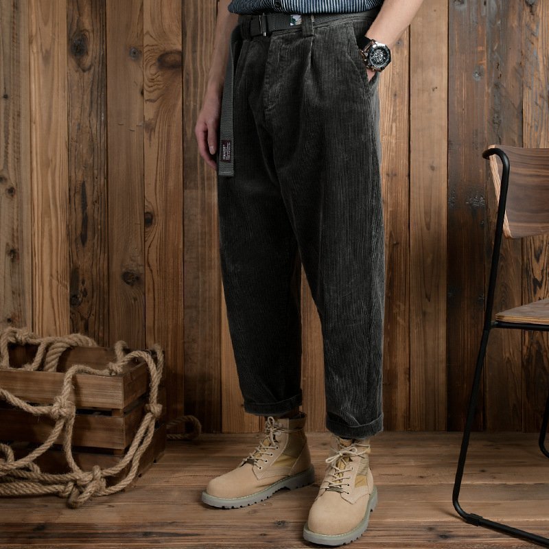 コーデュロイパンツ ストレート メンズ 新品 チノパン ブィンテージ ルーズ ゆったり 秋冬服 ズボン ベルト付き グレー W29~W36拍卖