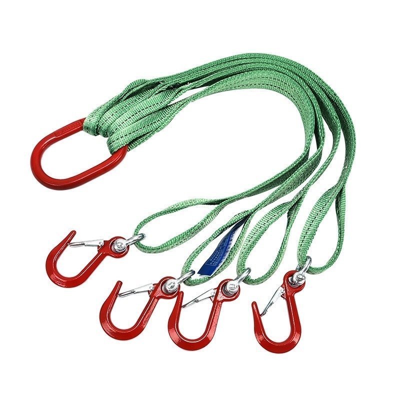 4点吊りスリングベルト 運搬作業用ベルトスリング 合金鋼製フック付き リング付き 長さ1M 最大使用荷重3t拍卖