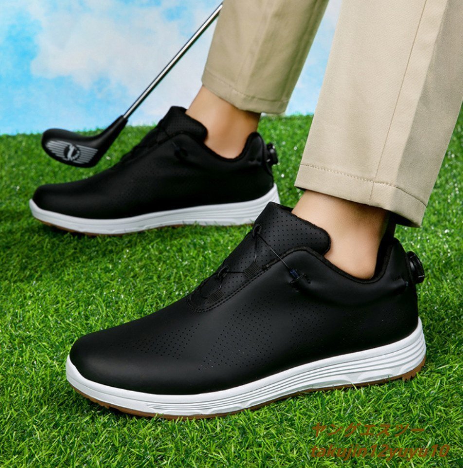 高級品◆GOLF靴 ゴルフシューズ 男女 スニーカー メンズ 運動靴 快適 防水スポーツシューズ 耐久性 4E幅広 カジュアル耐摩耗 黒 28.0cm拍卖