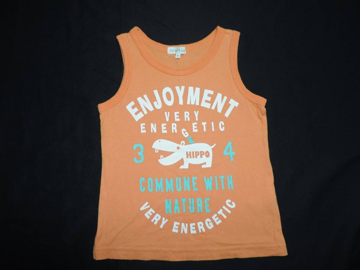 ☆3can4onのカバプリントオレンジタンクトップ☆100センチ☆拍卖