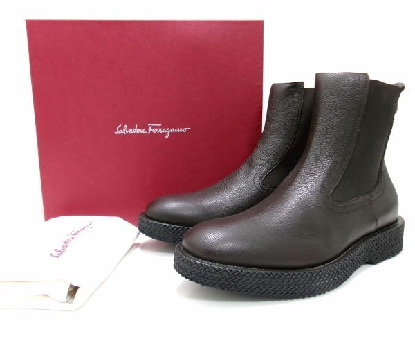 新品★Salvatore Ferragamo サルバトーレ フェラガモ★TOSCO チェルシーブーツ★サイドゴア★ダークブラウン★カーフ★大きいサイズ 30cm拍卖