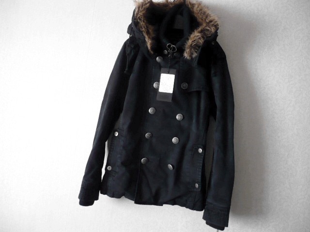 セール★送料込★ファー着脱中綿ミリタリージャケット 黒拍卖
