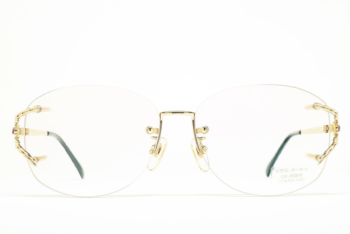 上代6.8万円 未使用品 CLAIRE by CITIZEN 1170 GP 58-15 天然石ガーネット付 ツーポイント メガネ サングラス フレーム シチズン ふちなし拍卖