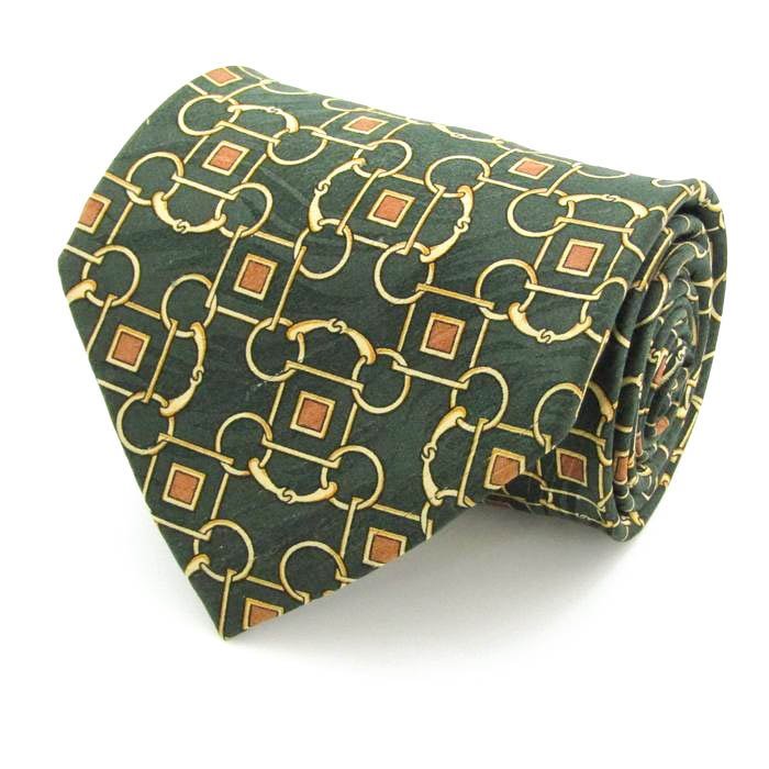クラウディオヴァレンチノ ブランド ネクタイ シルク 小紋柄 チェーン柄 ハンドメイド メンズ グリーン CLAUDIO VALENTINO拍卖