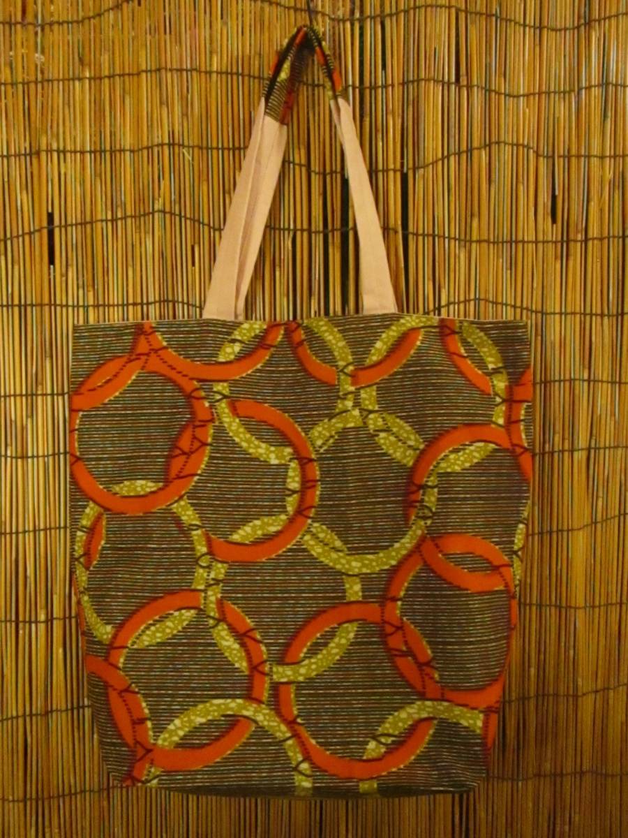 ④新品*男女兼用*アフリカンプリント*パーニュ生地*ゆったりサイズ*トートバッグ 拍卖