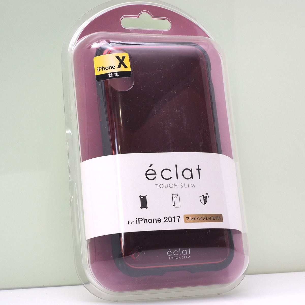 Apple iPhone XS (5.8インチ), iPhone X 用 衝撃吸収 薄型 軽量 ハイブリッドケース eclat ガラストップ風 レッド 未開封品 iPhoneXSケース拍卖
