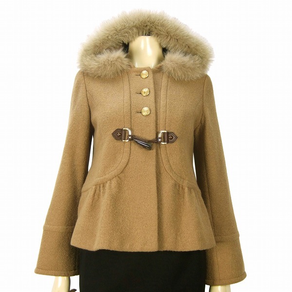 F 美品★ef-de エフデ★キャメルブラウン系*極上フォックスファー付き*優暖ハーフコート*7号表記★7~9号*S~M*36~38相当拍卖